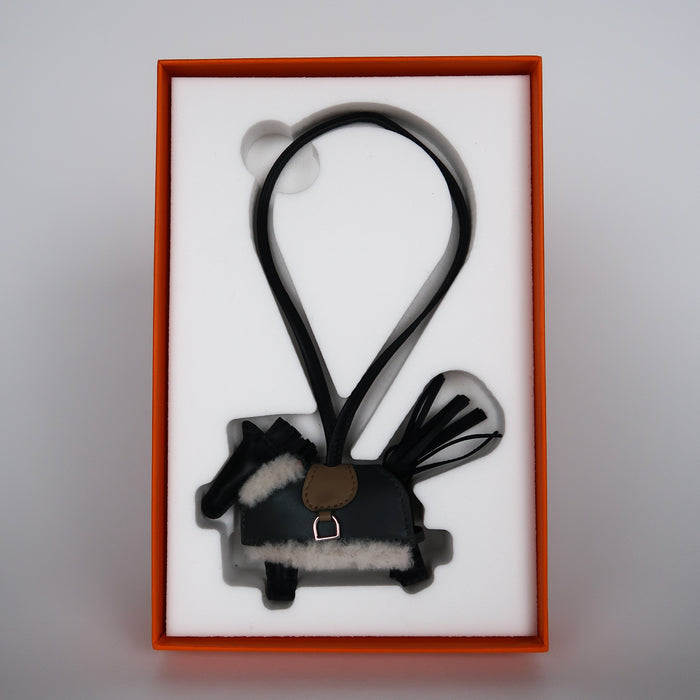 Hermès Rodeo Robeo Charm PM Black, Beige Marfa, Vert Mangrove Milo Lambskin and Ecru Merino Wool