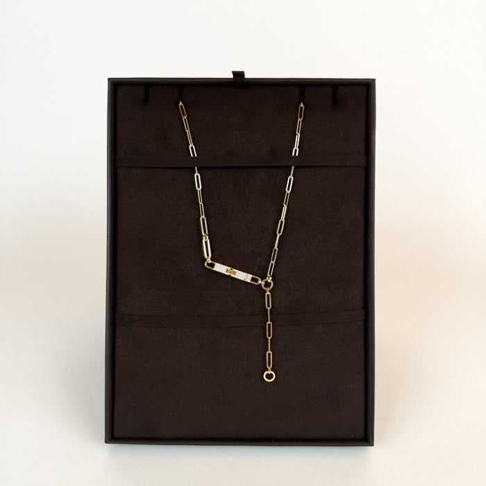 18K Yellow Gold Diamond Pave PM Kelly Chaine Lariat Necklace ST
