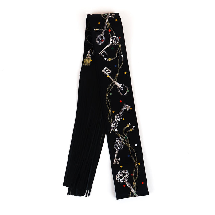 Hermès "Les Cles a Pois" Black Fringe Silk Twilly